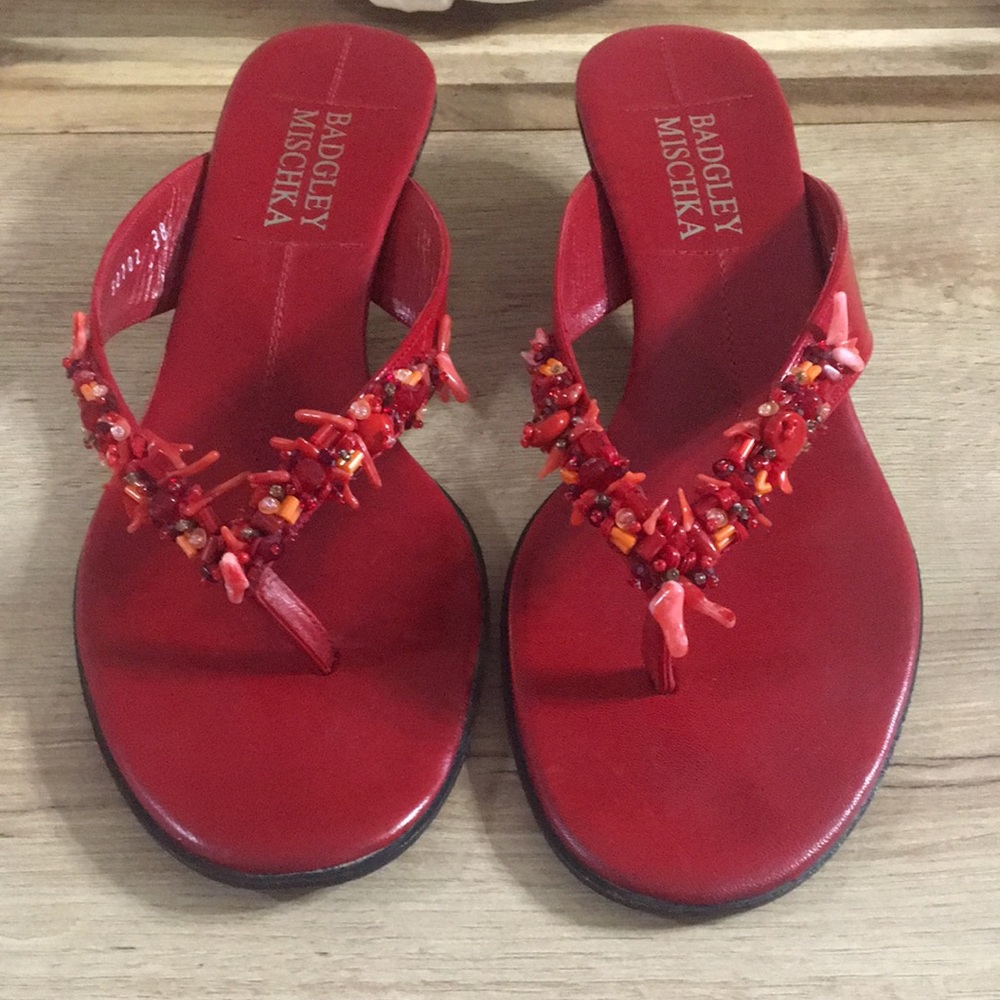 Badgley Mischka kitten heel red embellished sandal US size 71/2 (UE size 38)